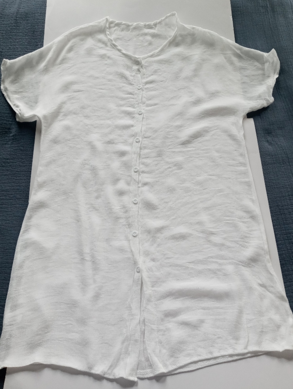 NWOT Linen Clothy Women's White Thin Short Sleeve Dress, European Medium/Large